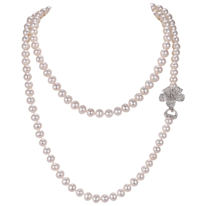 佰色传情强光天然淡水珍珠毛衣链项链首饰法式优雅时尚气质长款