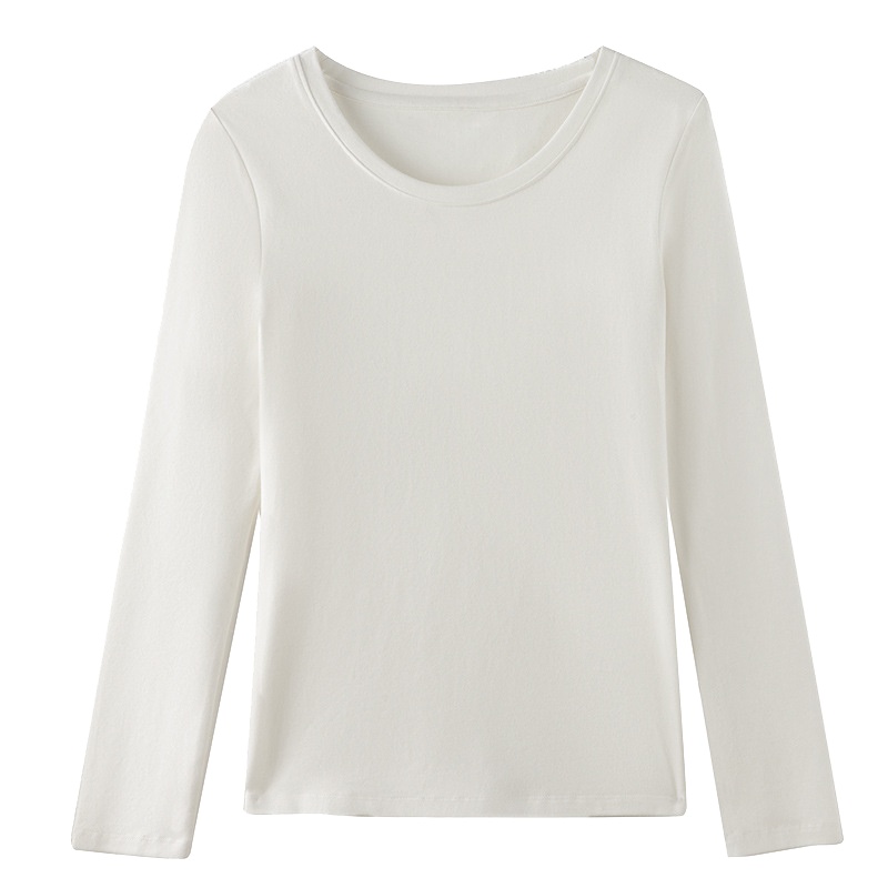 CANVAUS秋冬女装新款棉质保暖防寒纯色圆领修身打底衫长袖T恤