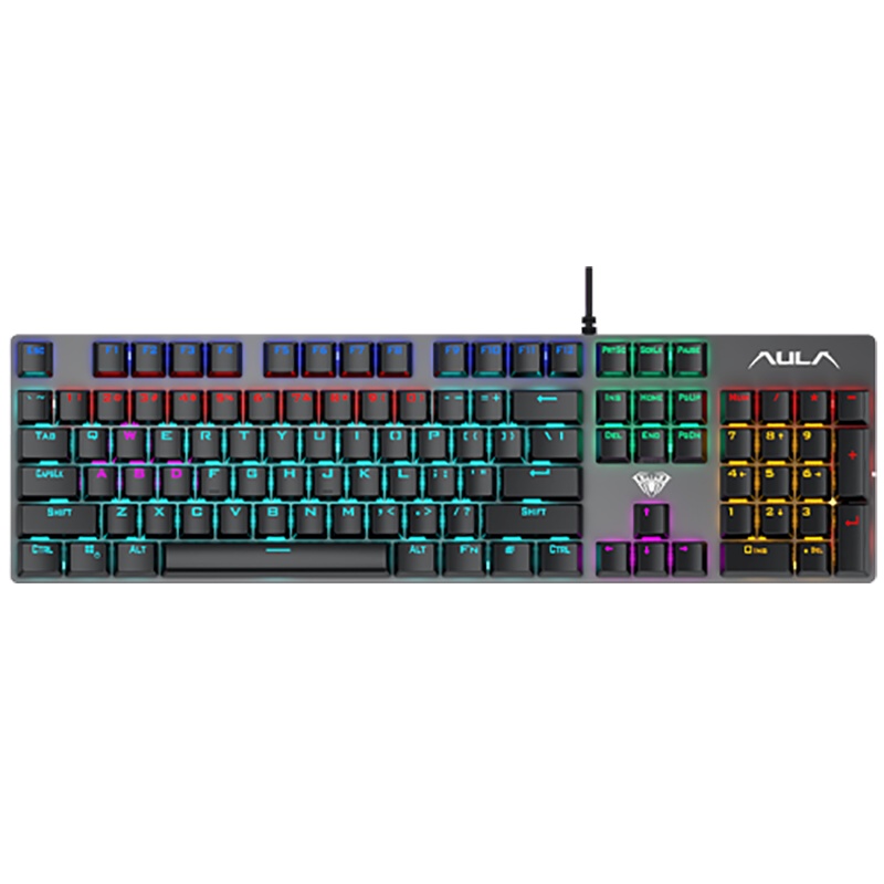 狼蛛F2068金属灰混光青轴+S20黑有声鼠标+G91灰7.1耳机三件套键鼠套装