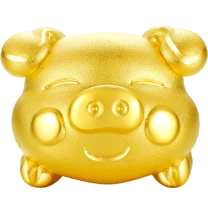 周大生定价黄金手链转运珠手链女士3D硬足金生肖猪散珠本命年礼物小金猪趴趴猪
