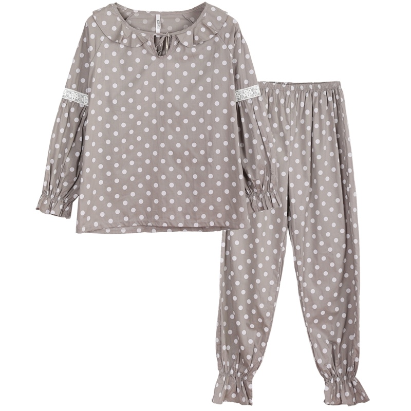 红豆(HODO)居家春秋女式纯棉长袖波点娃娃领家居服少女心睡衣套装