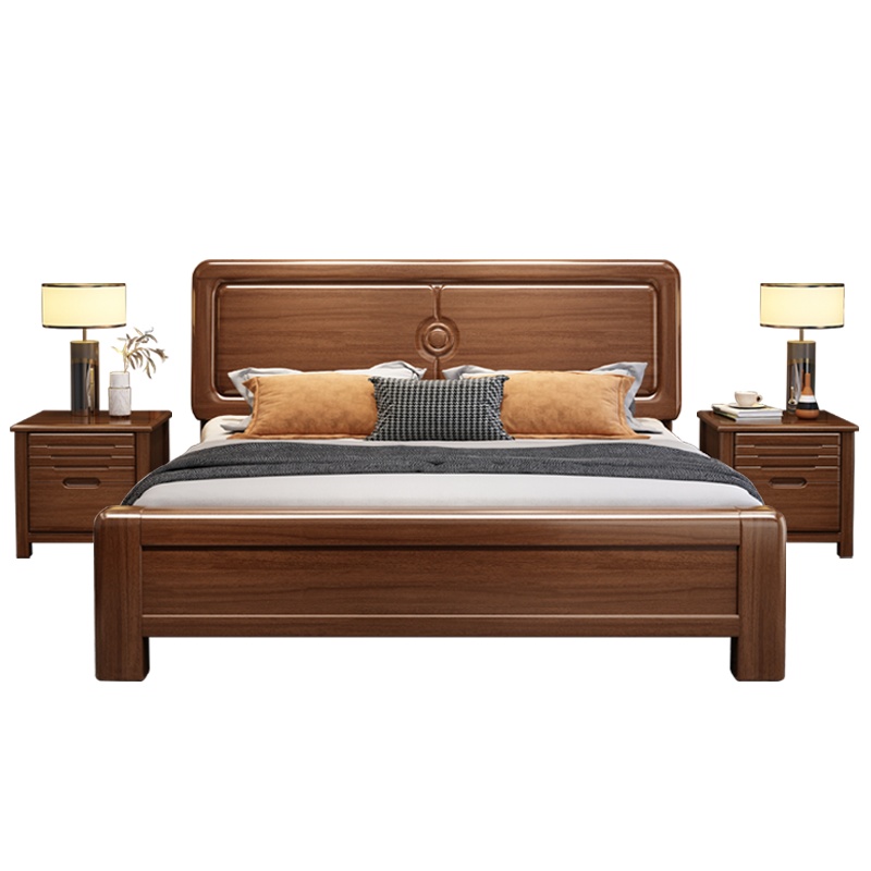 禧漫屋 中式床实木床双人床1.8米床1.5m床现代简约卧室主卧大床轻奢气压储物高箱现代婚床实木家具床胡桃木床