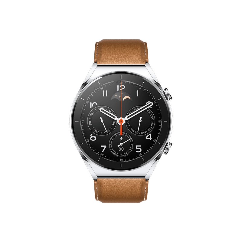 小米XIAOMI WATCH S1 流光银 智能手表 无线充电 精准定位 血氧心率 经典棕真皮表带
