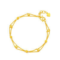 手拉手(Slaso)珠宝 黄金手链女款足金999纯金手链金珠光珠圆珠磨砂珠手链