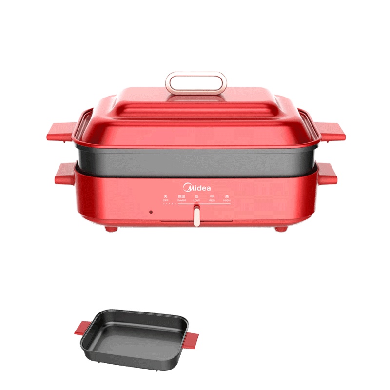 美的多功能料理锅电烧烤肉锅网红锅家用煮炒煎电火锅一体电煮锅MC-DY3020P201红色款