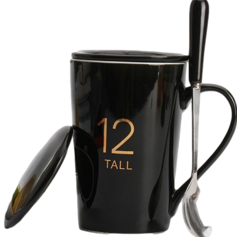 贝瑟斯 陶瓷带盖勺泡茶杯过滤茶漏咖啡杯情侣水杯男简约创意马克杯