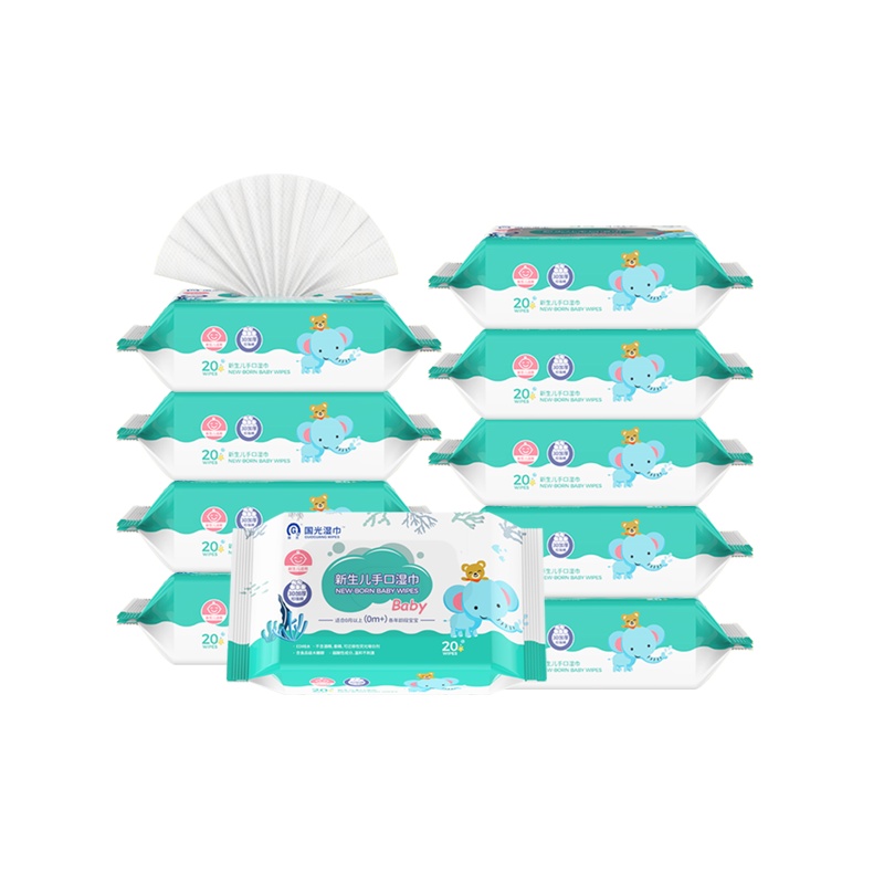 国光新生婴儿湿巾加厚20抽*10包手口屁婴幼儿大包家用装棉柔湿纸巾