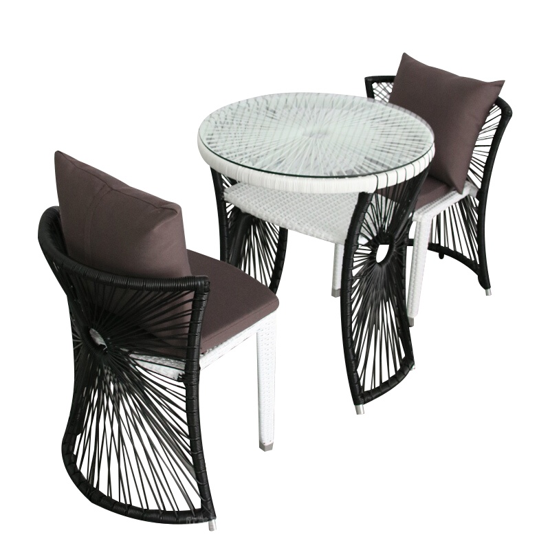 梦商 藤椅子 圆桌 阳台桌椅组合 藤椅三件套 室内外休闲桌椅  颜色随机 70*45* 1套