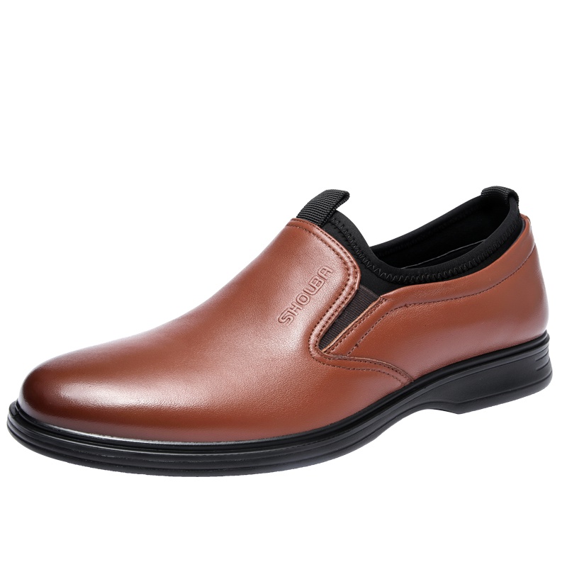 兽霸商务休闲鞋男2019春季新款百搭真皮圆头低帮男士皮鞋头层牛皮