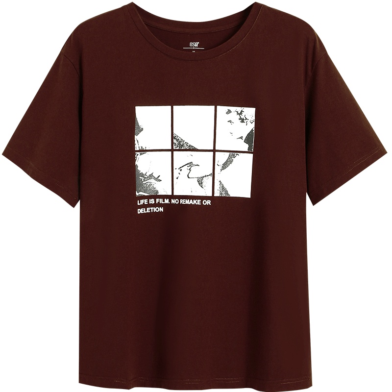 2019新款女装设计感印花上衣 洋气港风短袖ins潮 宽松T恤女