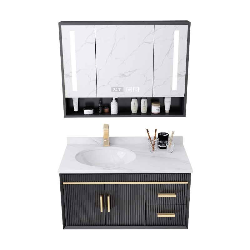 恒妙北欧智能轻奢浴室柜组合洗脸手盆柜卫生间洗漱台欧式卫浴柜洁具台盆面盆柜挂墙式