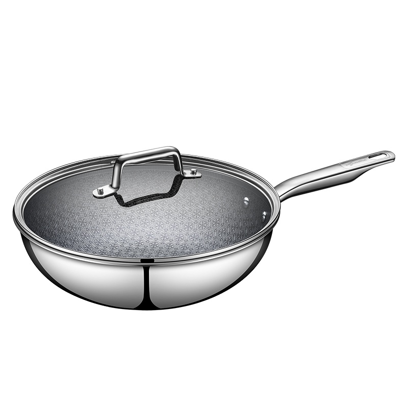 意大利拉歌蒂尼(LAGOSTINA)臻钻30厘米长短柄炒菜锅不锈钢蜂窝炒锅家用不粘锅AIGwok30H电磁炉煤气灶专用