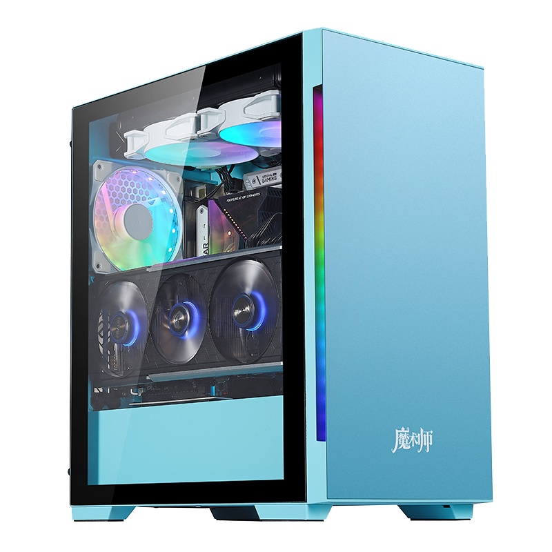 金河田(Golden field)魔术师super蓝色电脑机箱 钢化玻璃电竞游戏台式水冷机箱