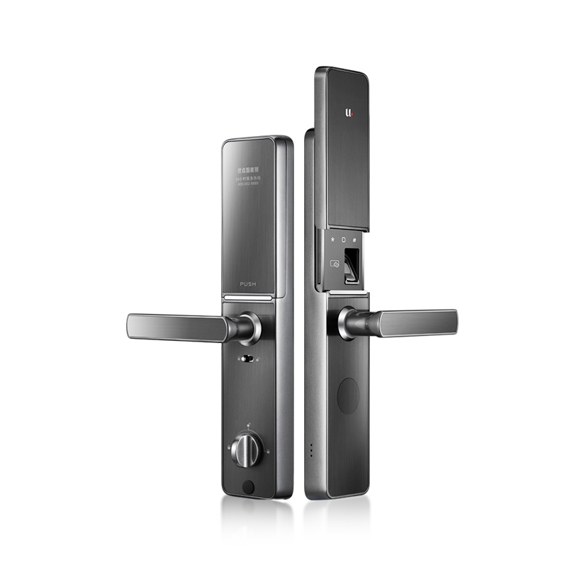 优点智能C1指纹锁家用防盗门电子密码锁木门磁卡滑盖大门锁智能锁 C级锁芯 钛黑带网关