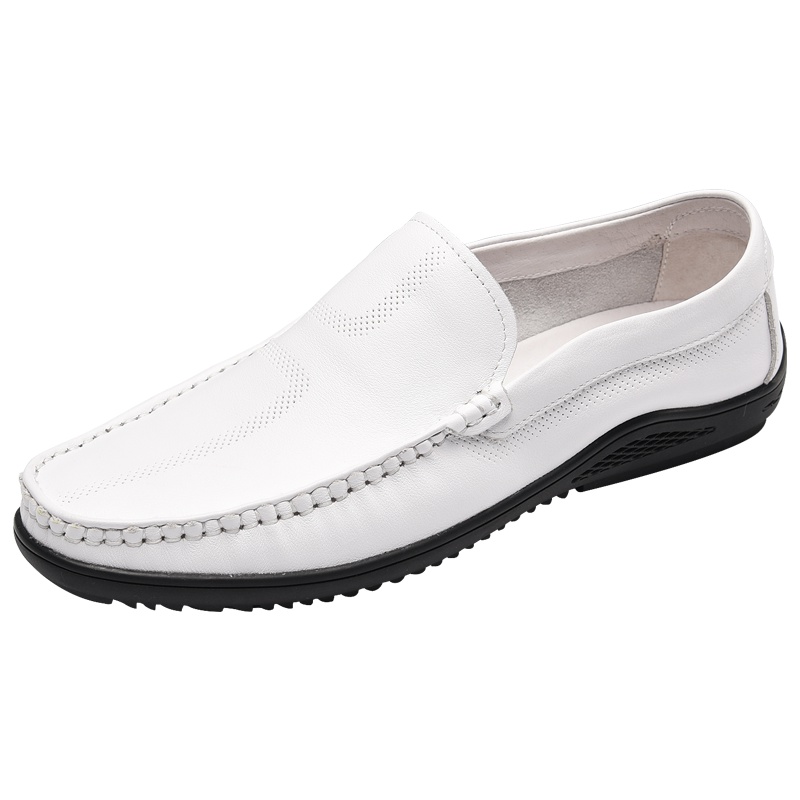 奥康男鞋春夏透气豆豆鞋男软底休闲皮鞋小白鞋懒人鞋