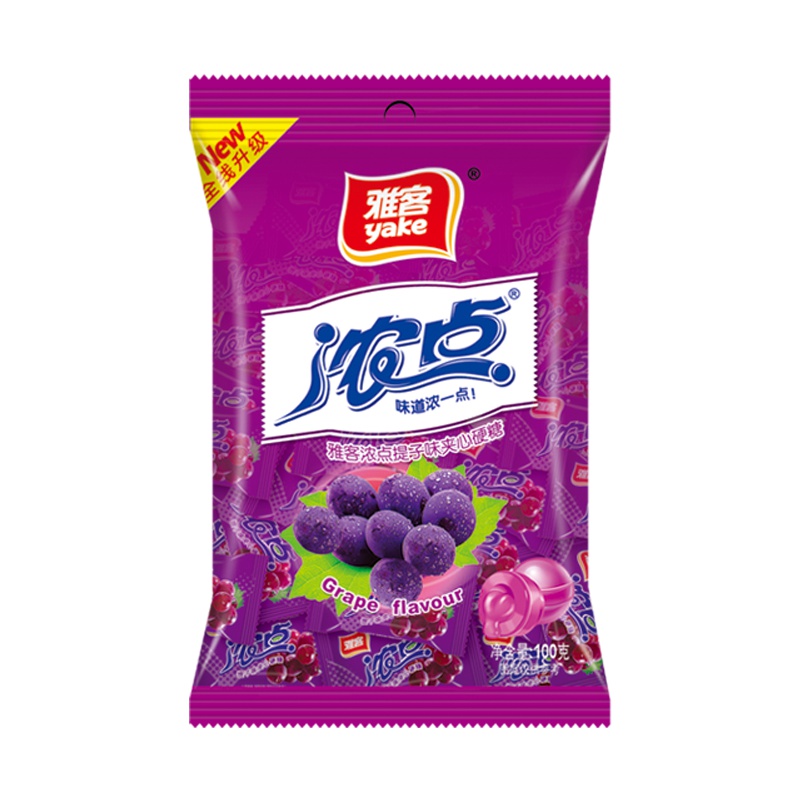 雅客浓点夹心水果硬糖100g*5袋葡萄味休闲零食散装糖果约100粒