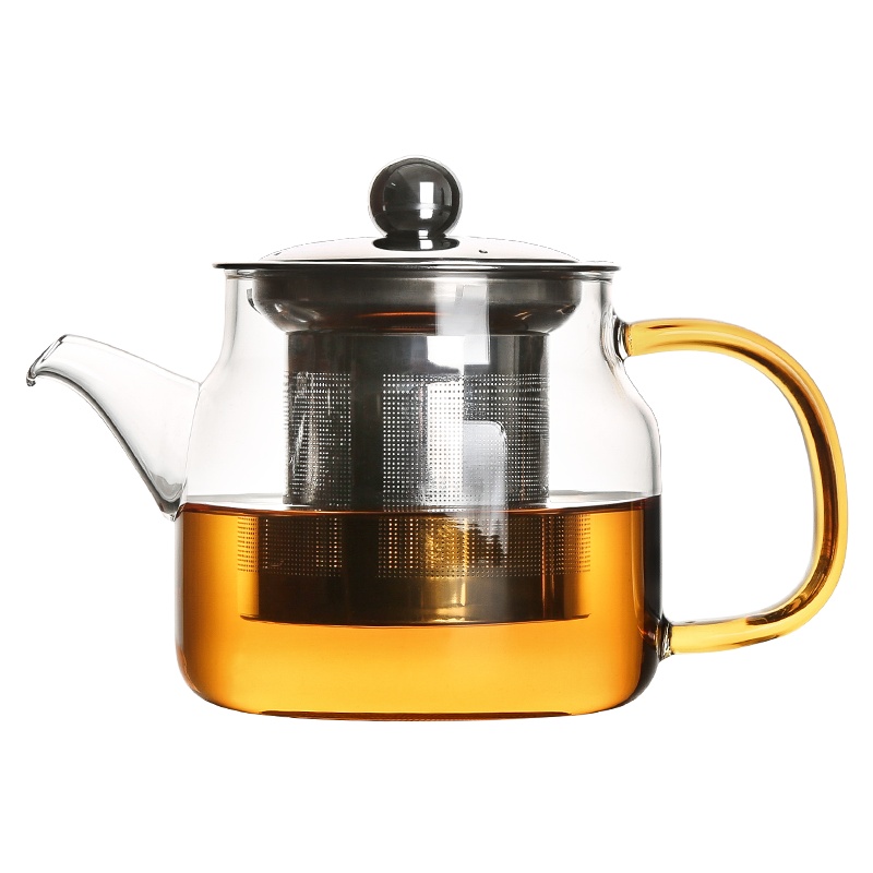 金镶玉 茶壶 玻璃壶功夫花茶壶 加厚耐热泡茶壶家用功夫茶具 黄把玻璃壶