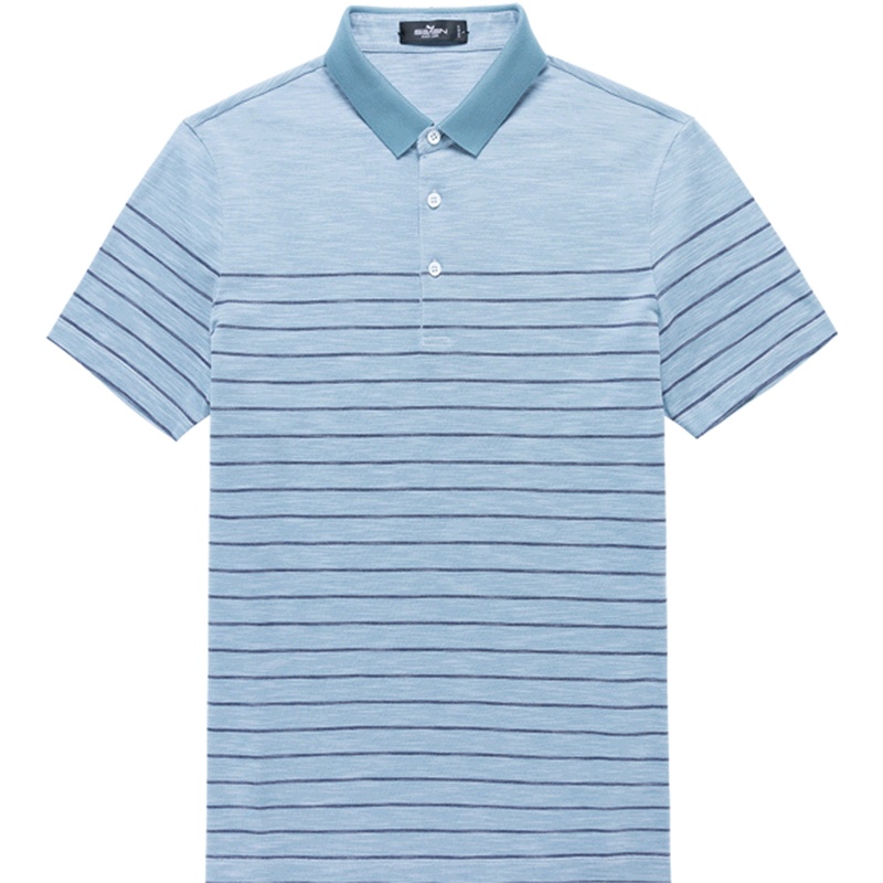 柒牌SEVEN男士丝光棉短袖T恤2020夏季新款纯棉短t修身条纹翻领POLO衫男