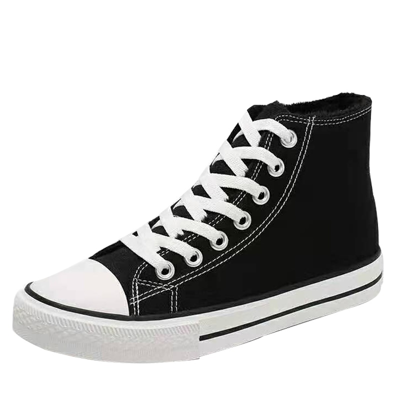 加绒情侣高帮帆布鞋女秋冬韩版ulzzang潮黑白学生原宿潮2019新款