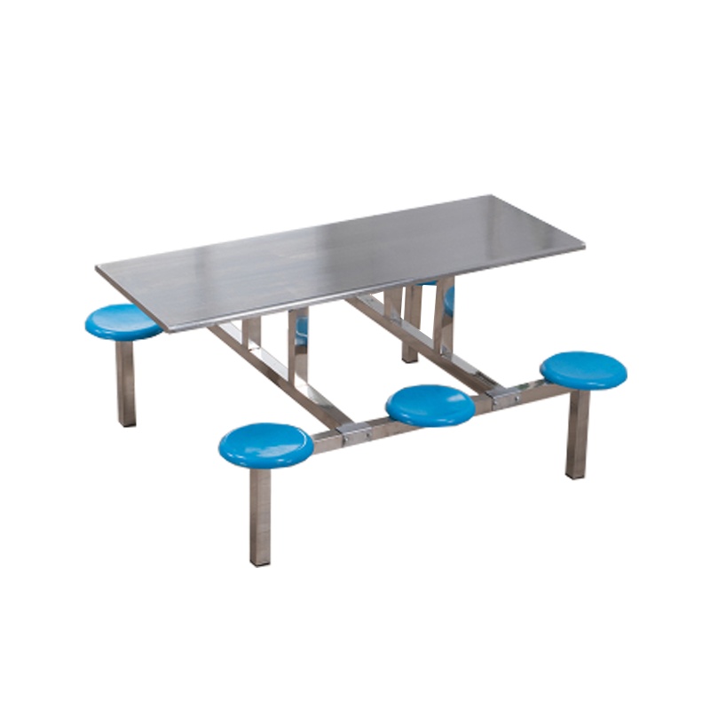 臻远不锈钢连体桌椅组合 6人位ABS凳面