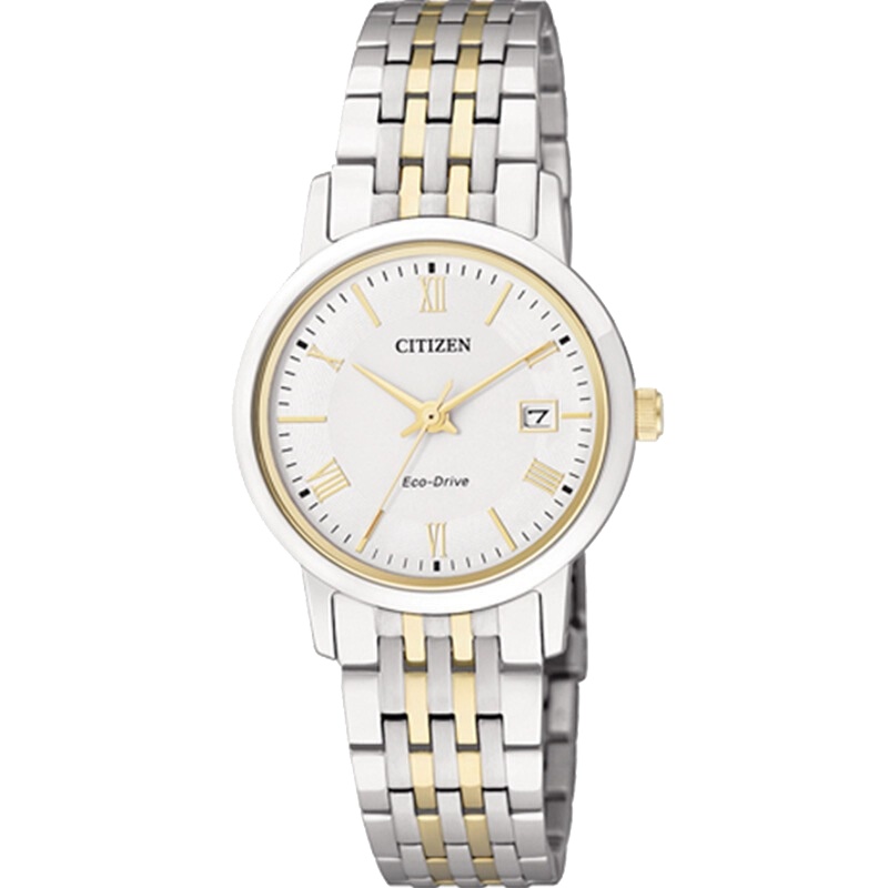 西铁城(CITIZEN)女士光能表手表 日韩品牌商务休闲光动能 不锈钢镀金表带情侣表女表EW1584-59A