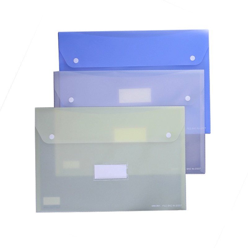 得力(deli)8307文件袋A4透明塑料按扣袋拉链袋拉边袋磨砂透明双扣按扣袋文档袋商务学生混色10个装