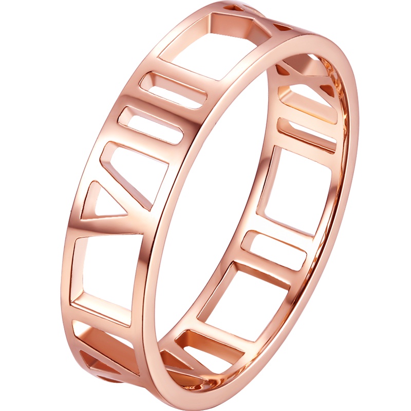 周大生 18k金罗马数字指环 时尚玫瑰金靓丽抛光工艺戒指Au750k金 送女友官方正品饰品 女士珠宝首饰