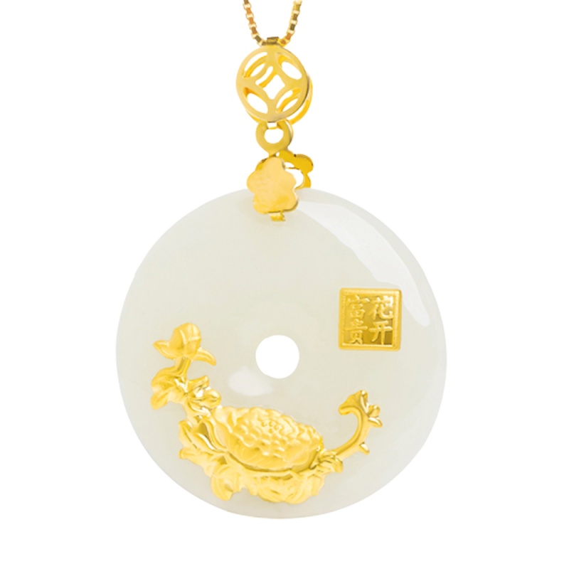 帛兰梓韵 和田玉平安扣吊坠足金镶嵌玉石挂件女款玉坠玉佩