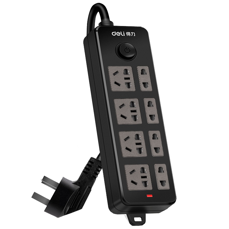 得力(deli)18236黑牛系列 插排 插座 插线板 延长线带安全保护门 电源接线板 4+4插孔 3米线 黑色