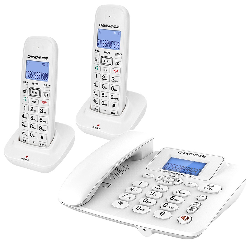 中诺W128无绳子母机 家用字母电话机超远距离无线分机数字无绳固话座机一拖一办公家用固定电话 W128白色一拖二