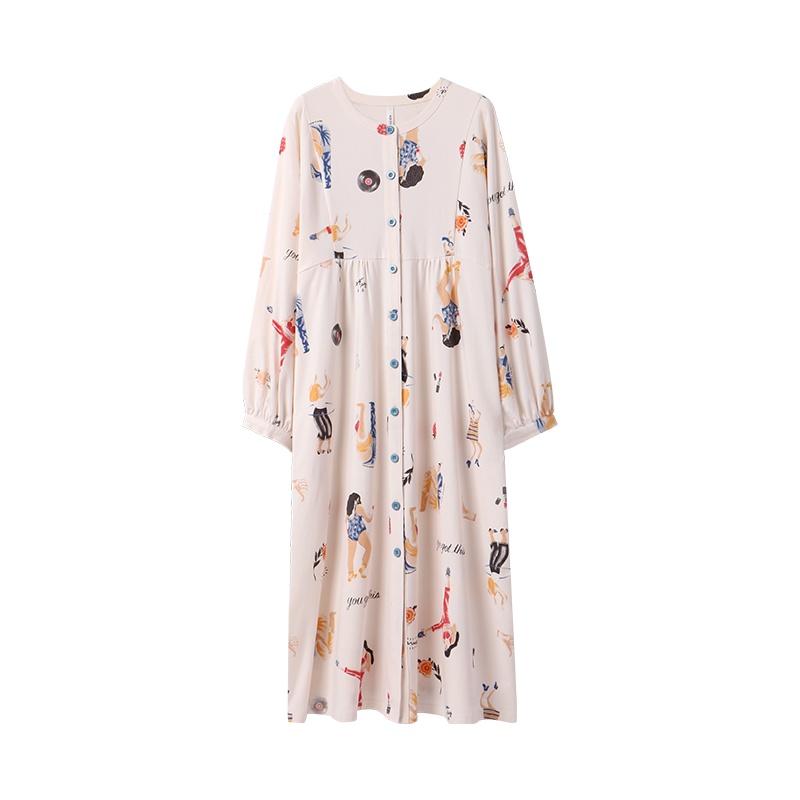 安之伴纯棉睡裙女春秋卡通甜美长袖睡衣中长款宽松大码家居服休闲