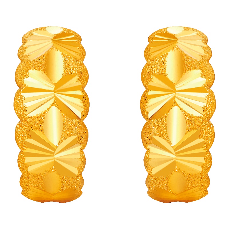 周大福车花足金黄金耳钉计价(工费48元)F217765