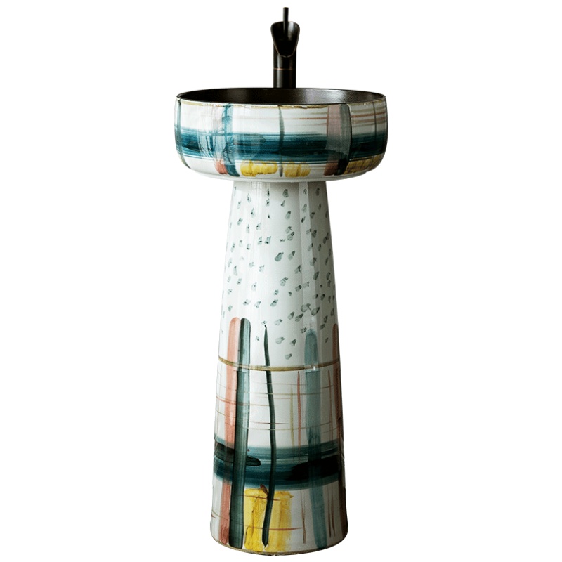 立柱式陶瓷洗脸盆室外洗手盆台盆一体庭院落地式简易洗漱盆小户型安心抵