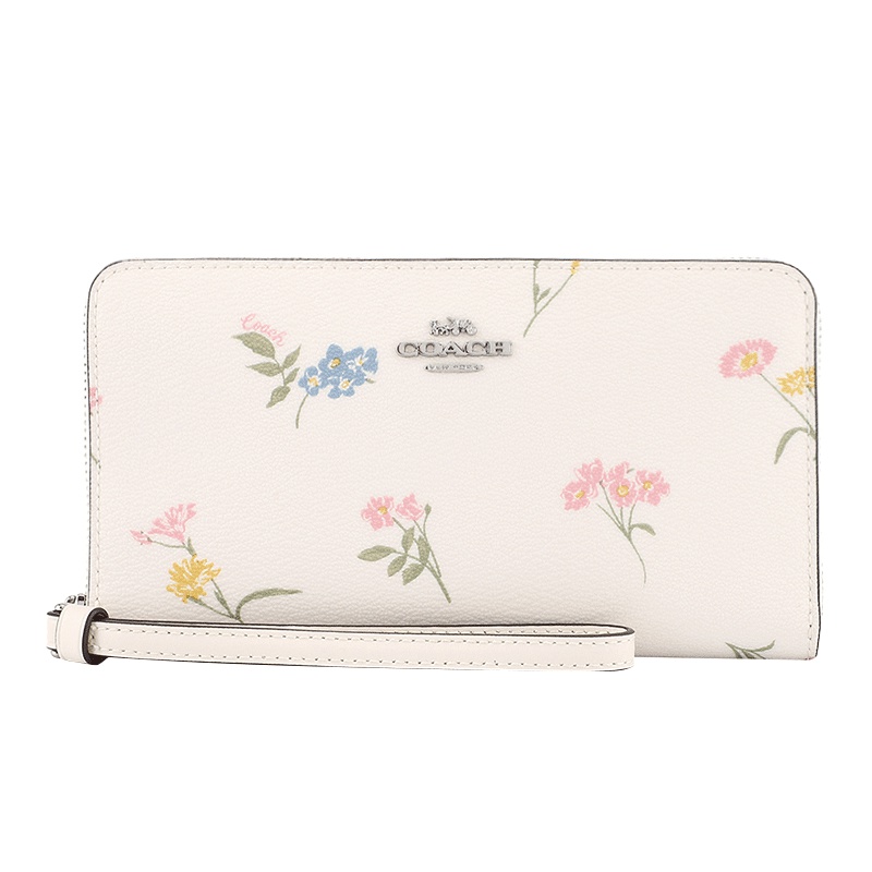 COACH 蔻驰 奢侈品 女士白色皮革中长款手拿包零钱包