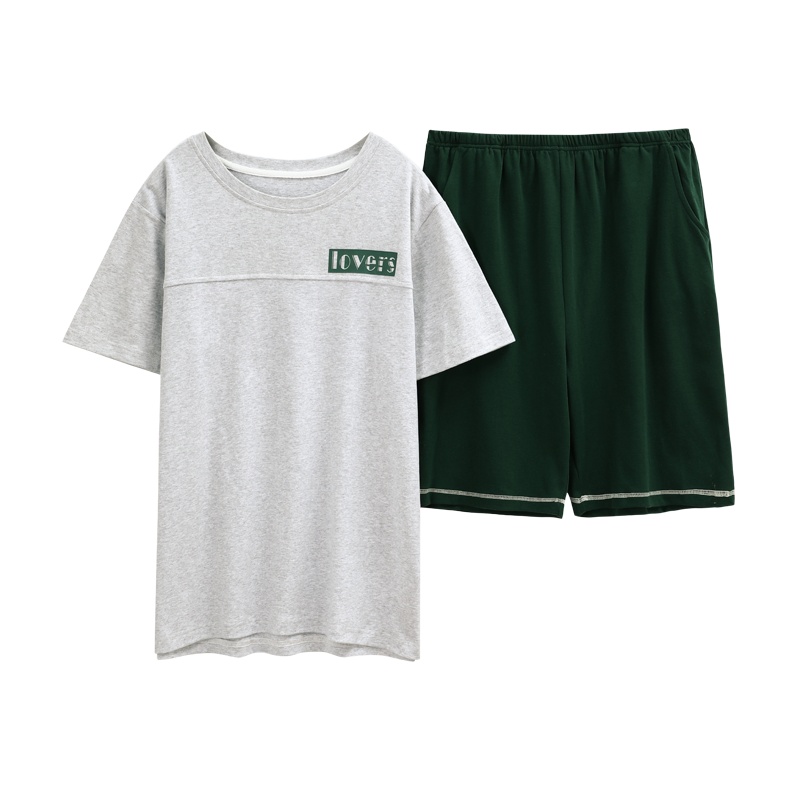 纯棉针织素色短袖女套装