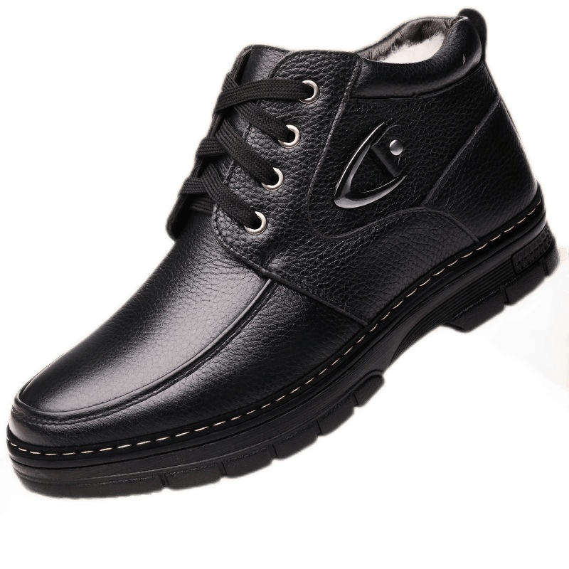 冬季新款真皮棉皮鞋男士休闲保暖爸爸鞋加绒加厚高帮棉鞋男软底中老年人防滑棉靴雪地靴