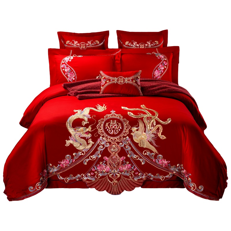 MALLAS婚庆四件套多件套 纯棉面料 中式绣花婚庆床品 床单床盖可选
