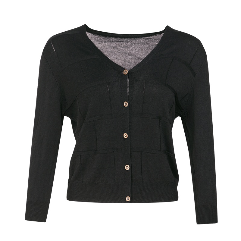 晚白2019秋季新品简约百搭长袖V领单排扣外套空调衫针织衫女