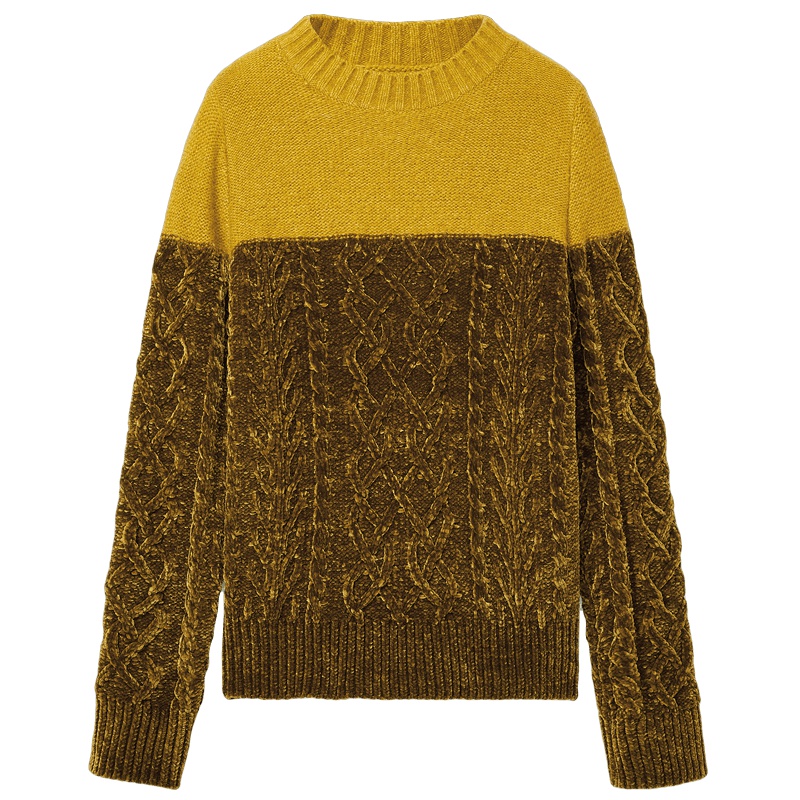 2019爱居兔秋季女装撞色拼接设计长袖针织衫