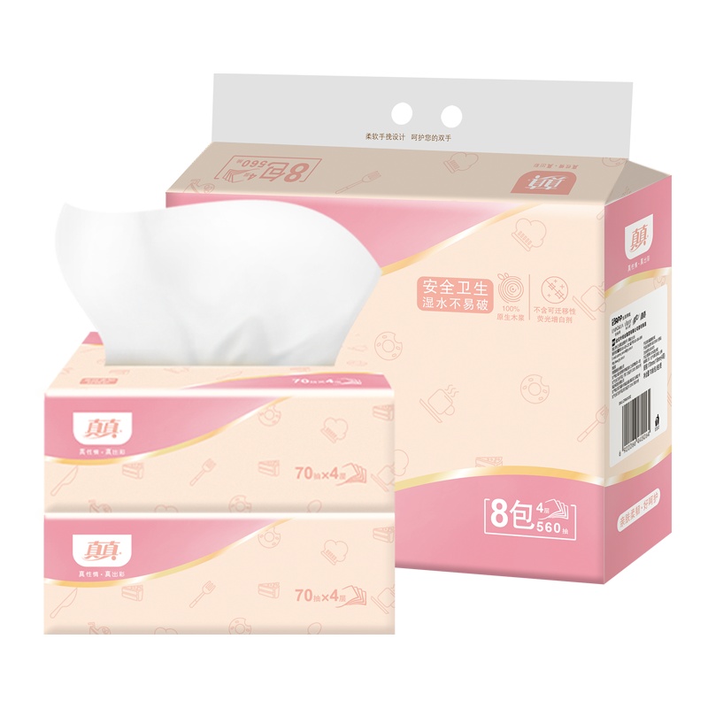 真真 抽纸 4层70抽32包 抽取式面巾纸 餐巾纸 卫生纸