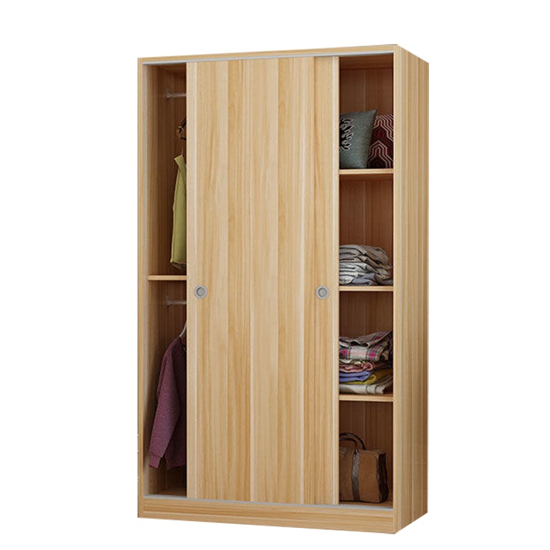 简约现代衣柜法耐木推拉门经济型家用卧室收纳柜组装移门2门大衣橱