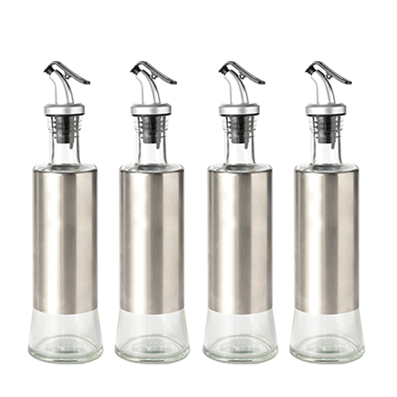 喜碧 厨用不锈钢玻璃油瓶油壶酱油瓶醋瓶控油防漏嘴调味罐大号4支装 500ml