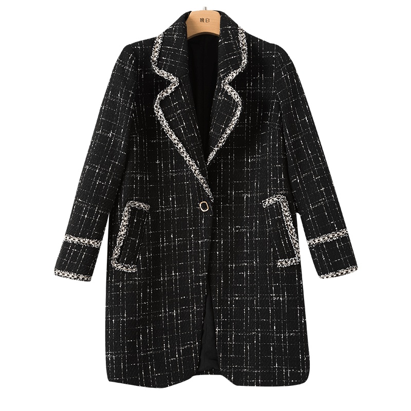 晚白2020冬季新品时尚名媛淑女修身显瘦中长款西装毛呢大衣外套女