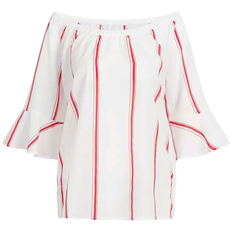 拉夏贝尔candie’s夏季新款韩版宽松显瘦一字领雪纺衬衫女30072696