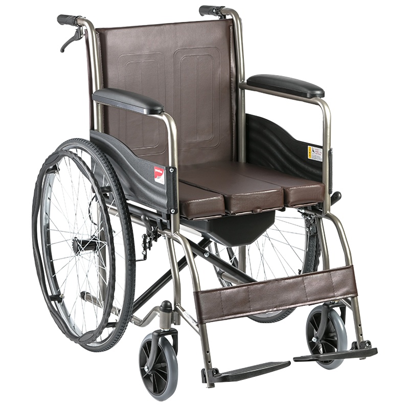 鱼跃(yuwell)轮椅车 H058B免充气高端护理型 全钢管加固软座带座便老人可折叠坐便