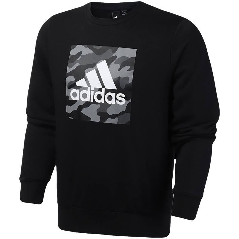 阿迪达斯男服卫衣迷彩logo套头圆领休闲运动服FJ0240