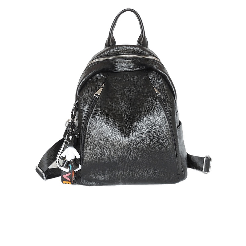 双肩包女软皮2019秋冬新款时尚百搭休闲大容量黑色背包