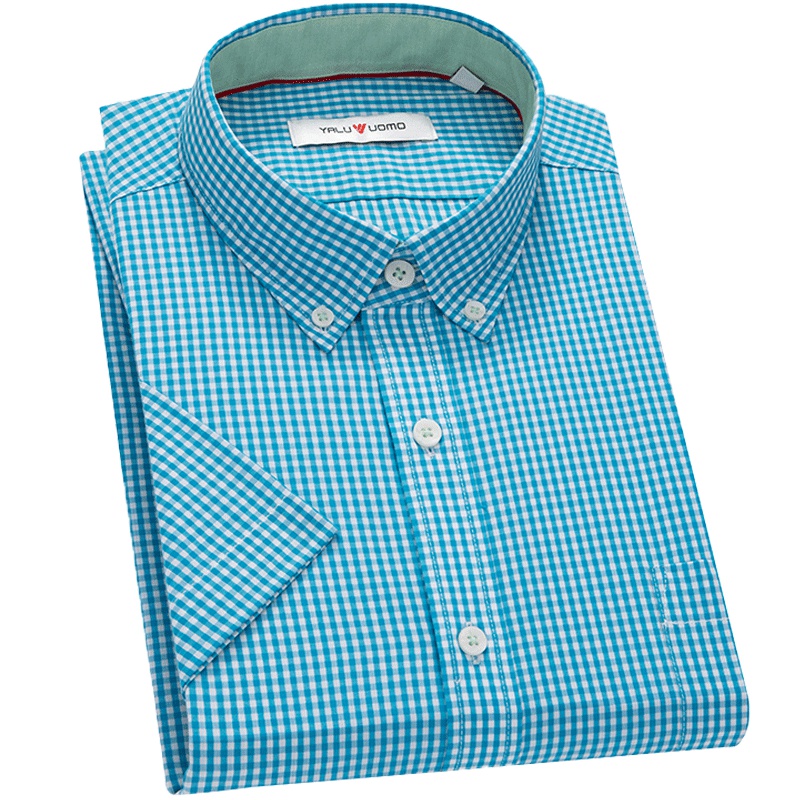 雅鹿男装衬衫男夏季男短袖格子衬衣修身青春休闲时尚男装衬衫DC2CE072S