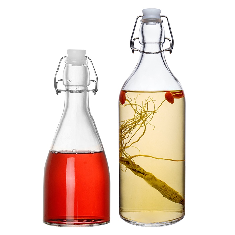 scybe喜碧密封玻璃瓶酿酒瓶红酒瓶橄榄瓶泡酒带盖白酒瓶空瓶油瓶350ml+1100ml组合