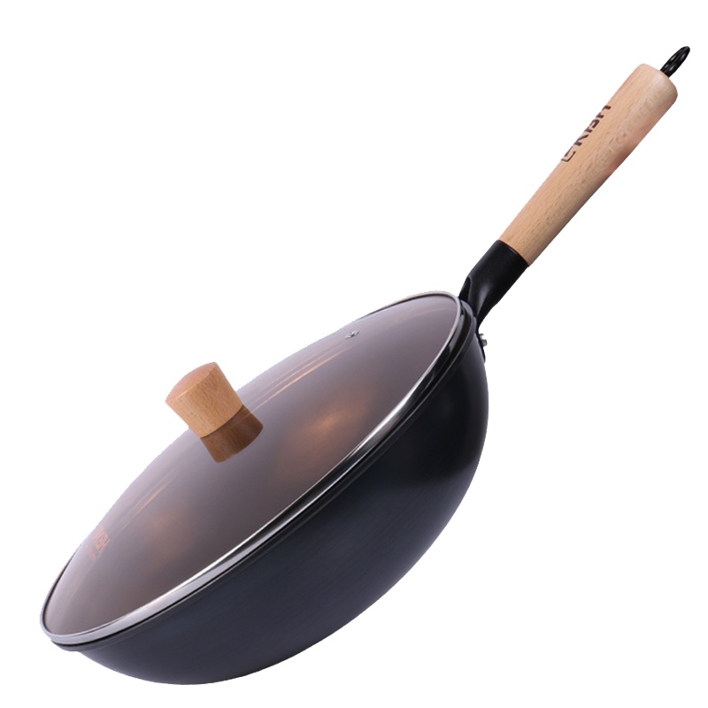 康巴赫无涂层炒锅老铁锅炒菜锅32cm铸铁打造平底锅燃气电磁炉明火通用